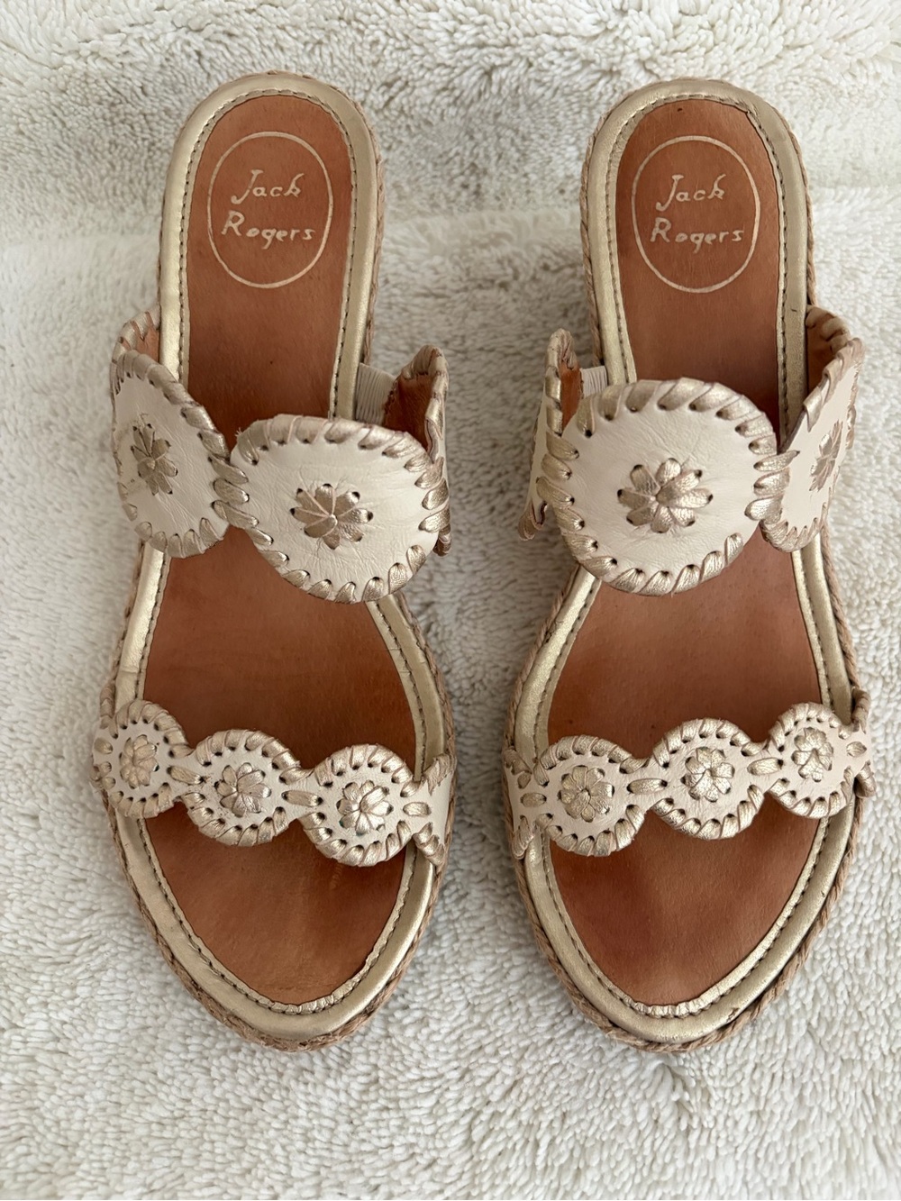 Jack Rogers Metallic Champagne Leather Slide Mules